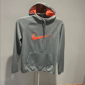 Nike Men's Hoodie in Charcoal and Bright Orange (323)